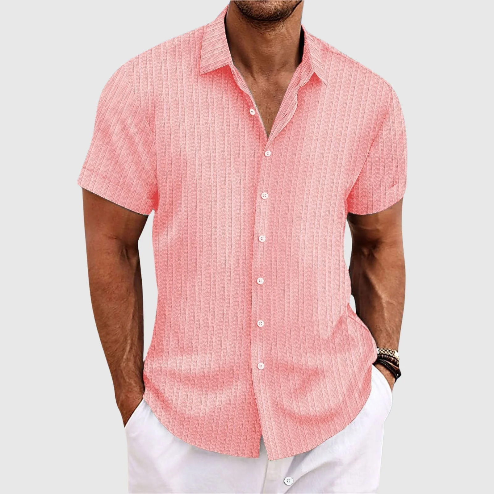 Camicia da uomo a righe a maniche corte con colletto classico - Image 5