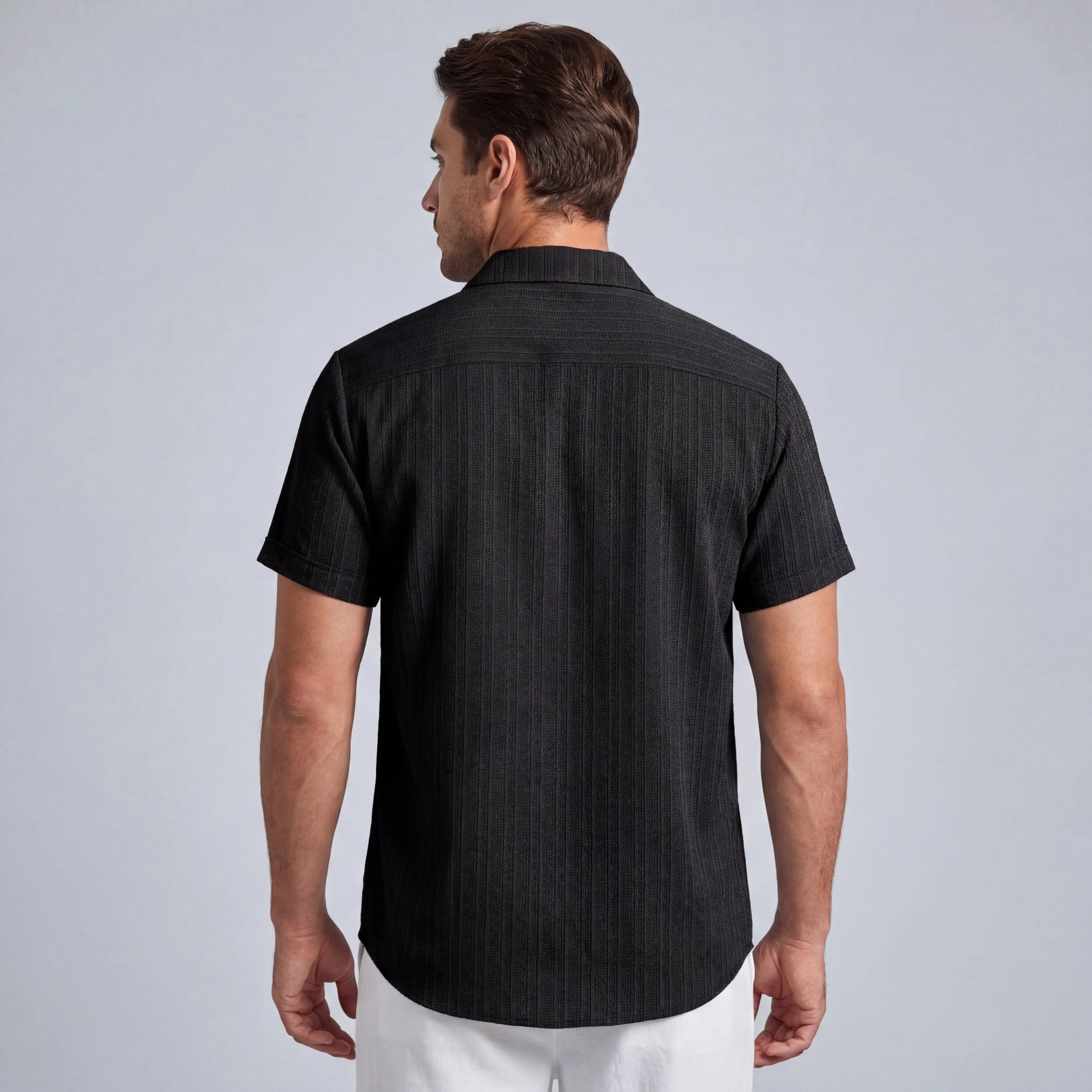 Camicia da uomo a righe a maniche corte con colletto classico - Image 6