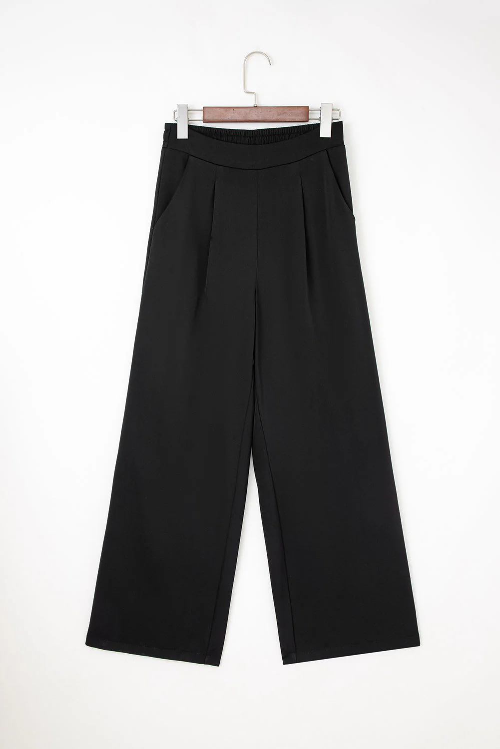 Pantaloni a Gamba Dritta con Dettagli Pieghettati e Vita Alta Elastica - Image 3