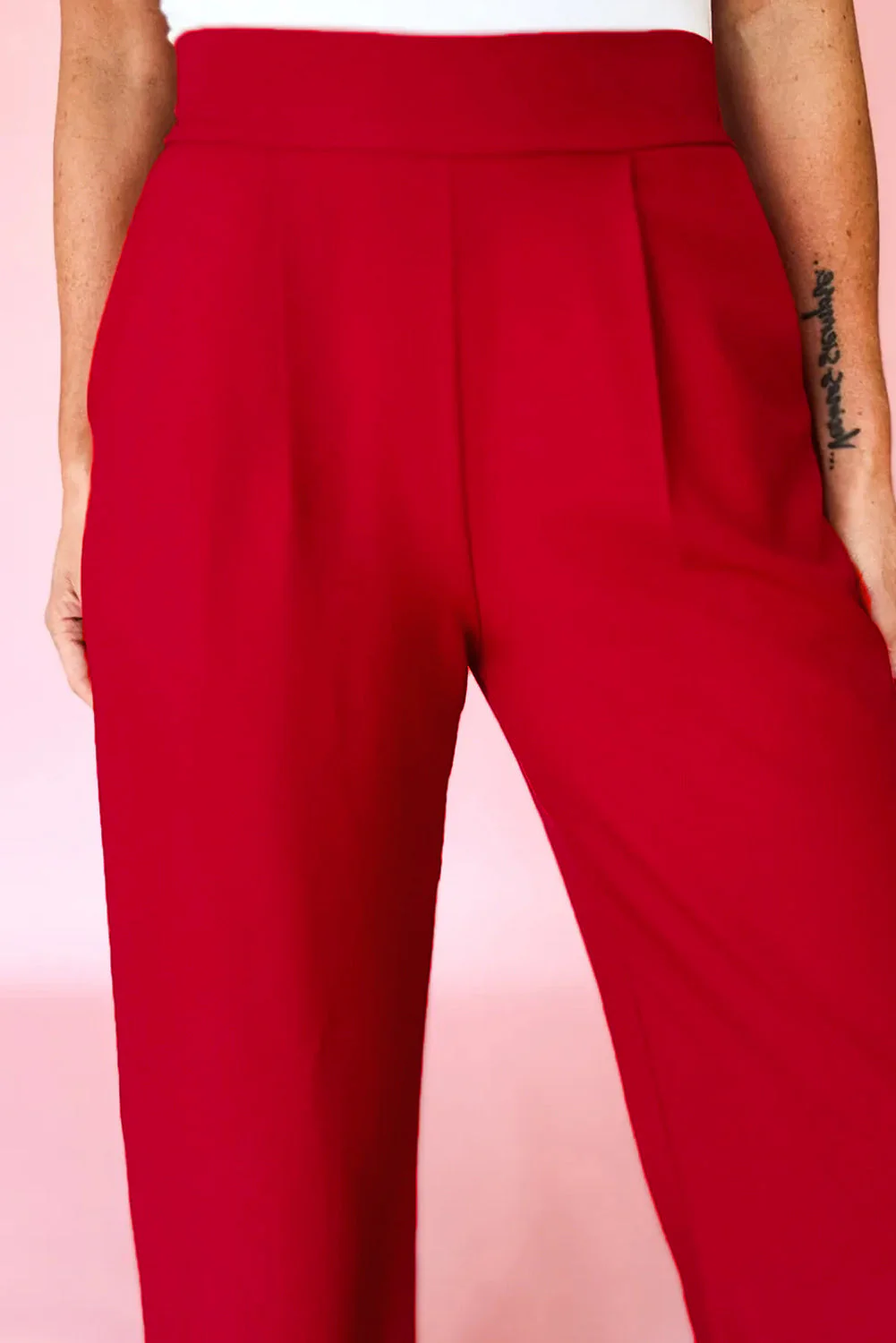 Pantaloni a Gamba Dritta con Dettagli Pieghettati e Vita Alta Elastica - Image 6