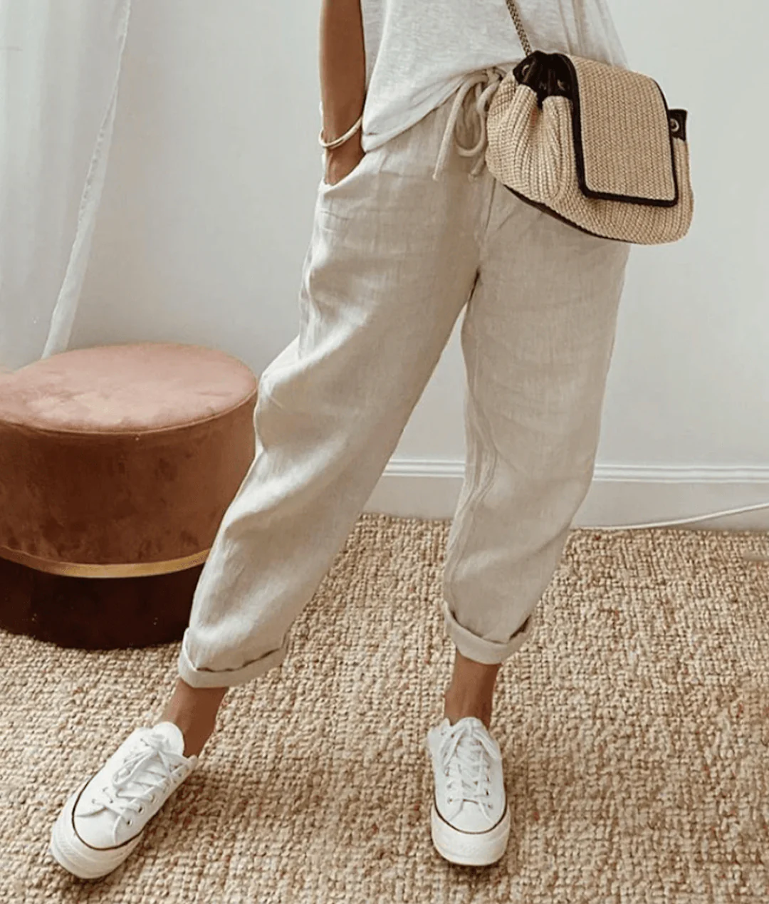 Pantaloni classici da donna in lino leggero - Image 2