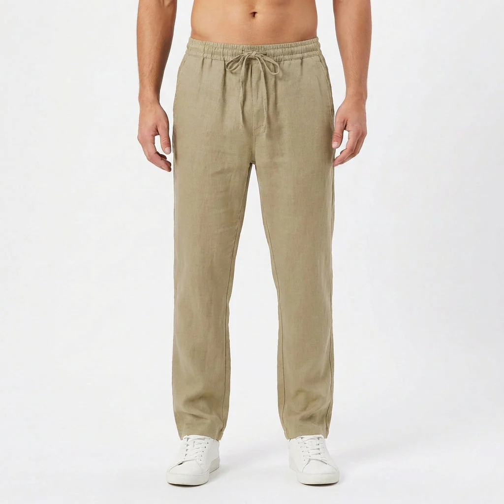 Pantaloni in lino da uomo con vita elastica e gamba dritta - Image 5