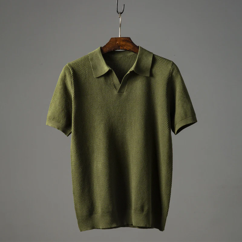 Polo da uomo a maniche corte in maglia testurizzata