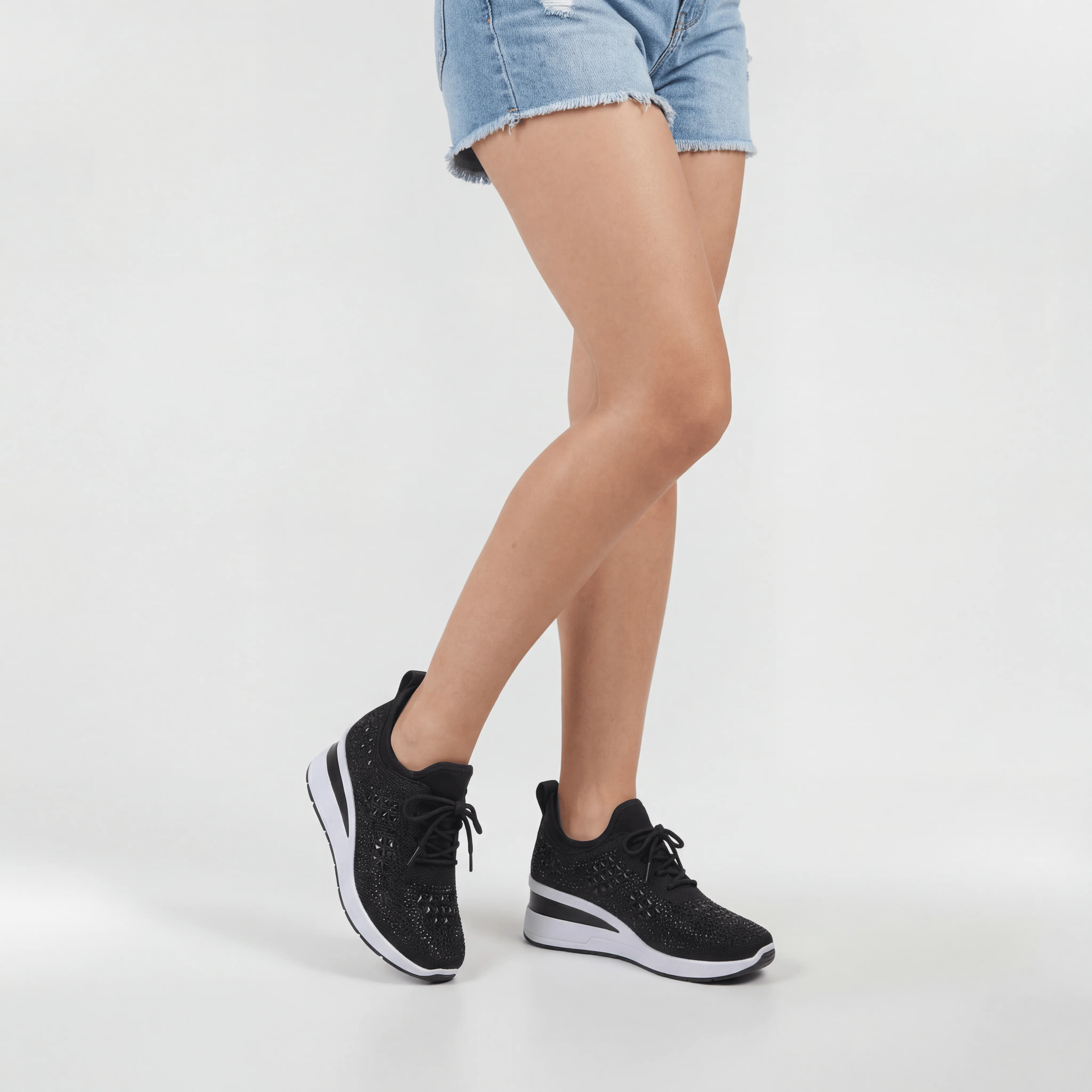 Scarpe Sneakers Donna Platform con Zeppa Interna e Strass Decorativi Casual - Image 12