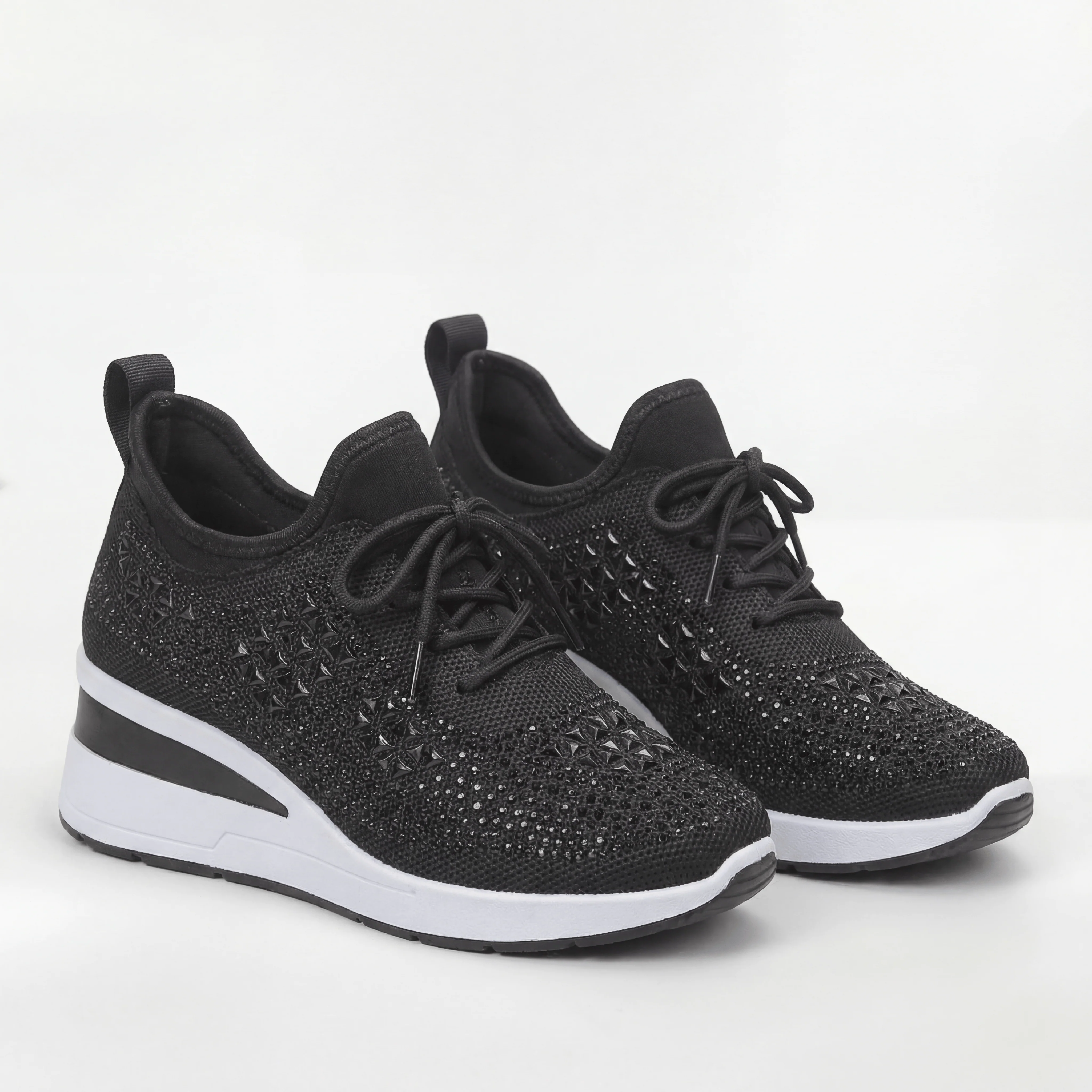 Scarpe Sneakers Donna Platform con Zeppa Interna e Strass Decorativi Casual - Image 2