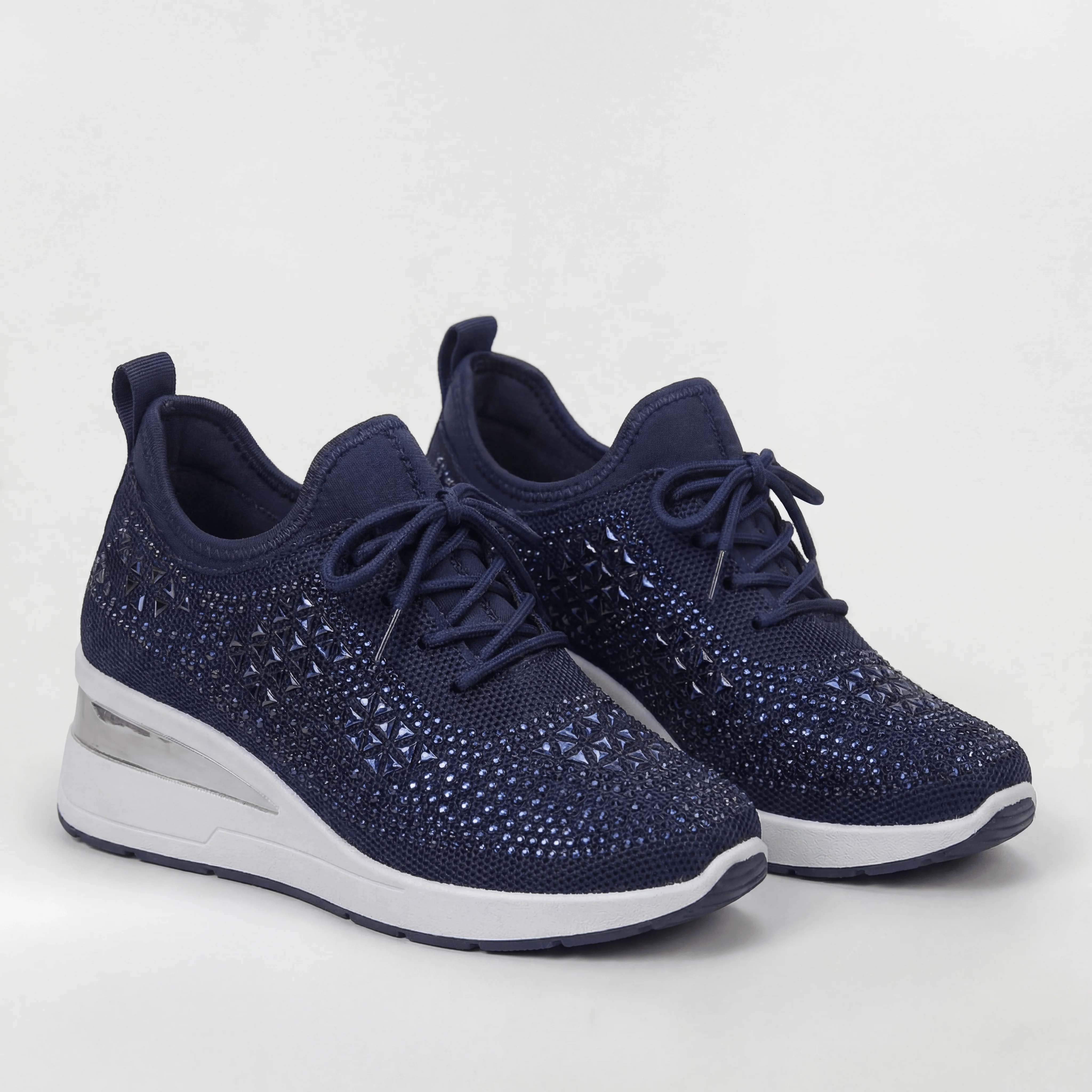 Scarpe Sneakers Donna Platform con Zeppa Interna e Strass Decorativi Casual - Image 3