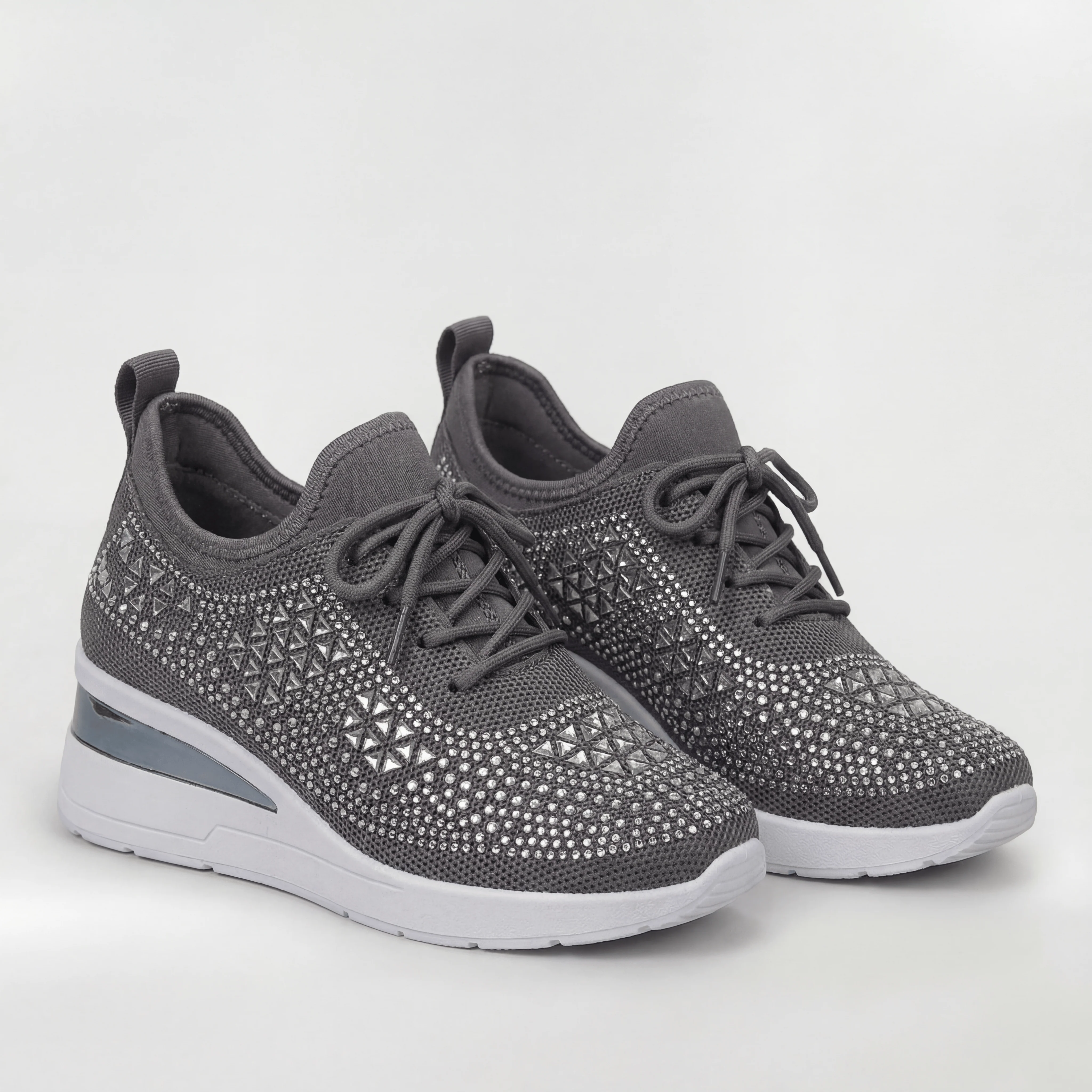 Scarpe Sneakers Donna Platform con Zeppa Interna e Strass Decorativi Casual - Image 4