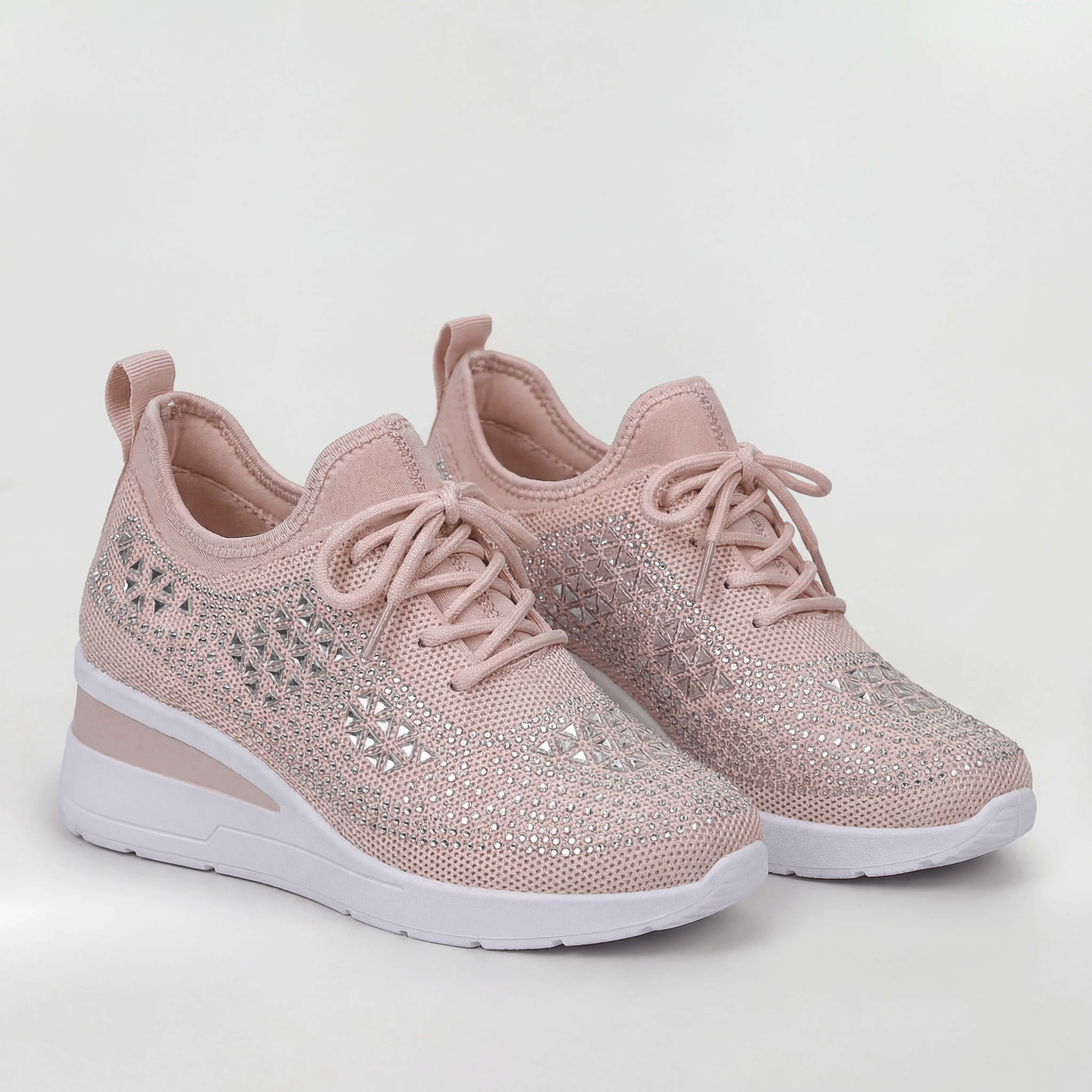 Scarpe Sneakers Donna Platform con Zeppa Interna e Strass Decorativi Casual - Image 5
