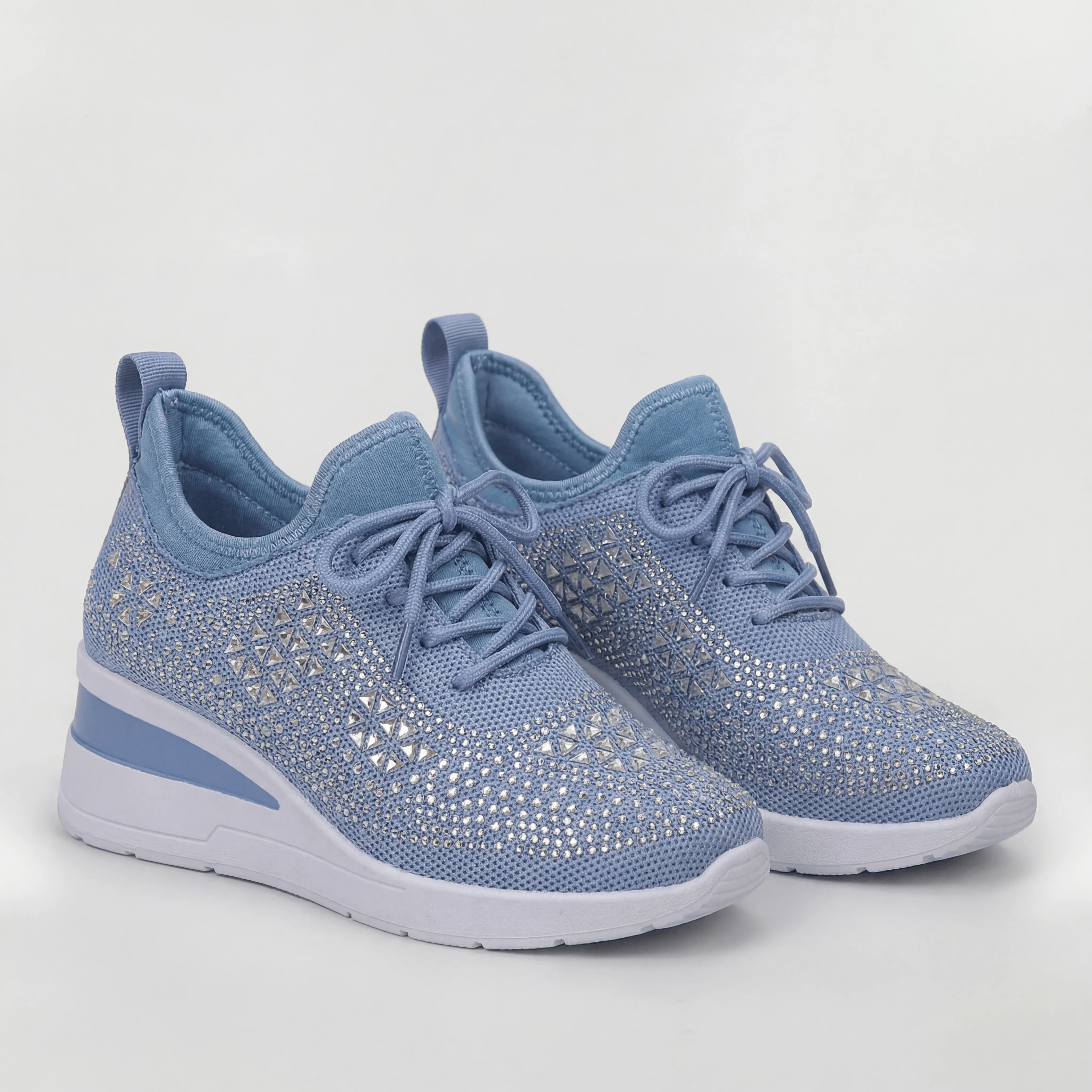 Scarpe Sneakers Donna Platform con Zeppa Interna e Strass Decorativi Casual - Image 6