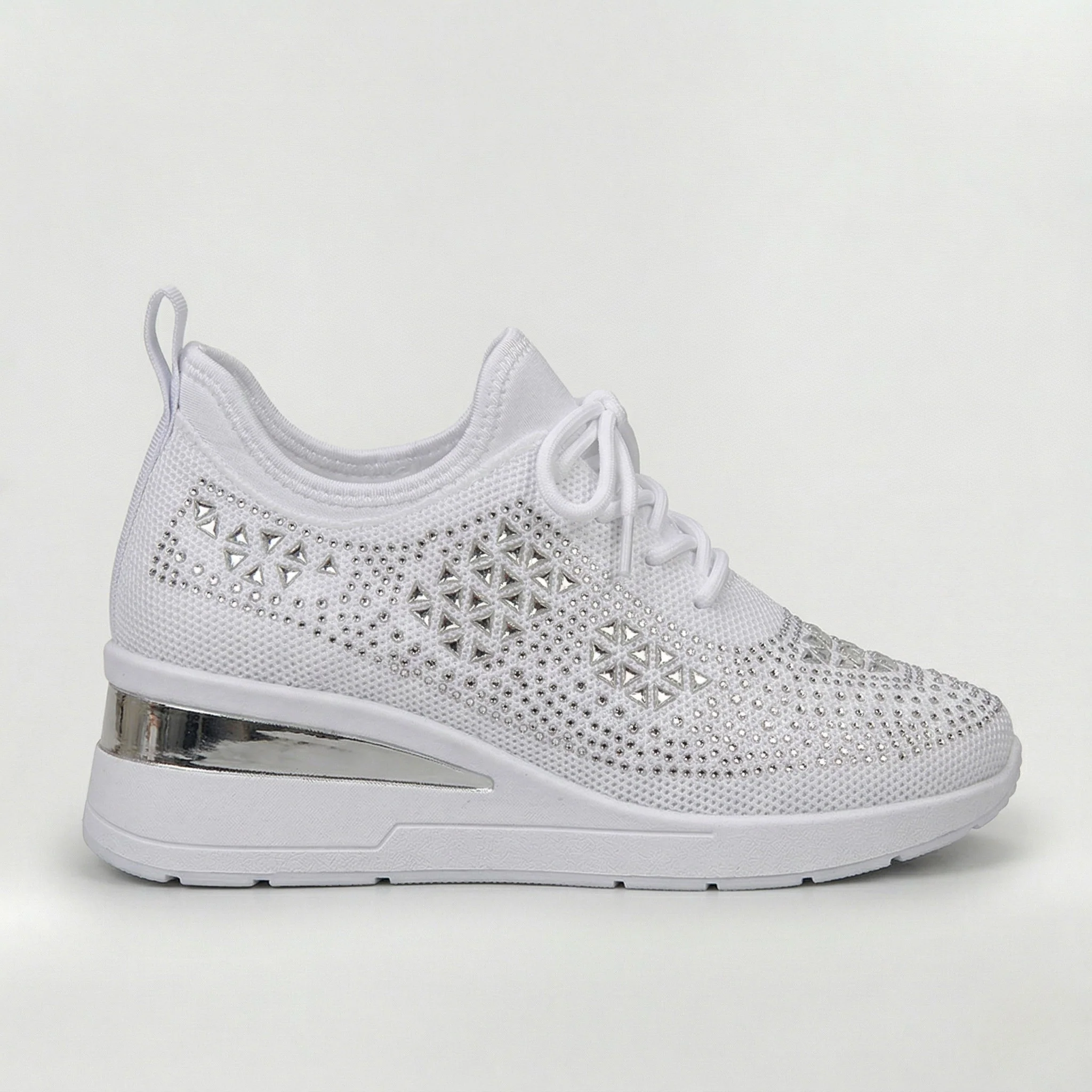 Scarpe Sneakers Donna Platform con Zeppa Interna e Strass Decorativi Casual - Image 7