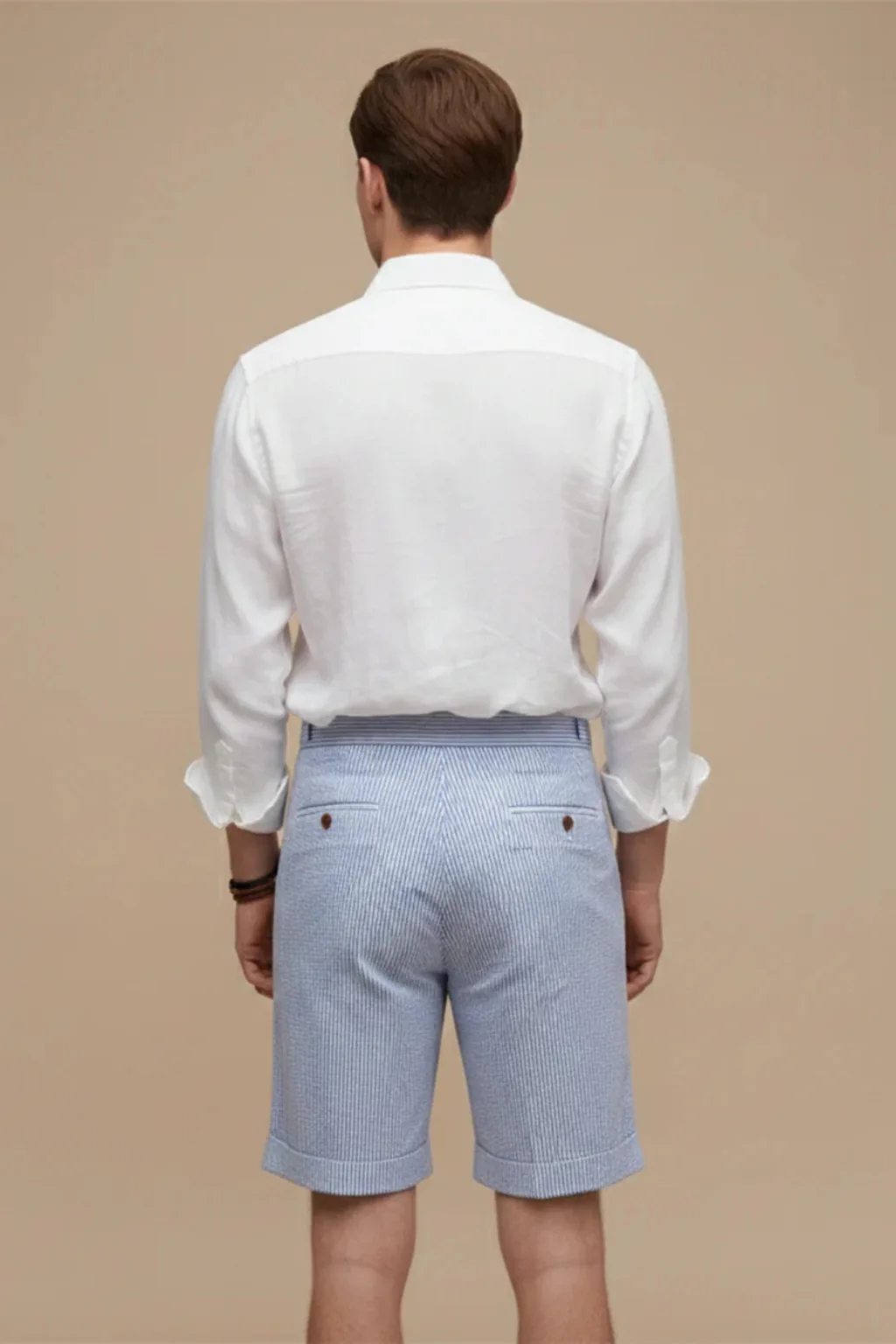 Scott | Pantaloncini Chino da Uomo a Vita Alta con Righe Seersucker e Risvolto - Image 4