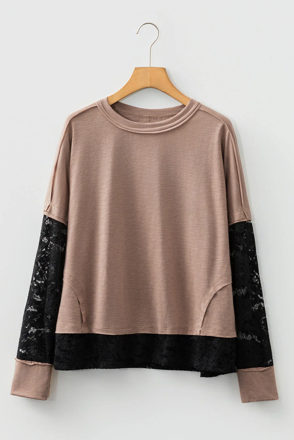 T-shirt casual a maniche lunghe con inserti in pizzo trasparente - Image 3