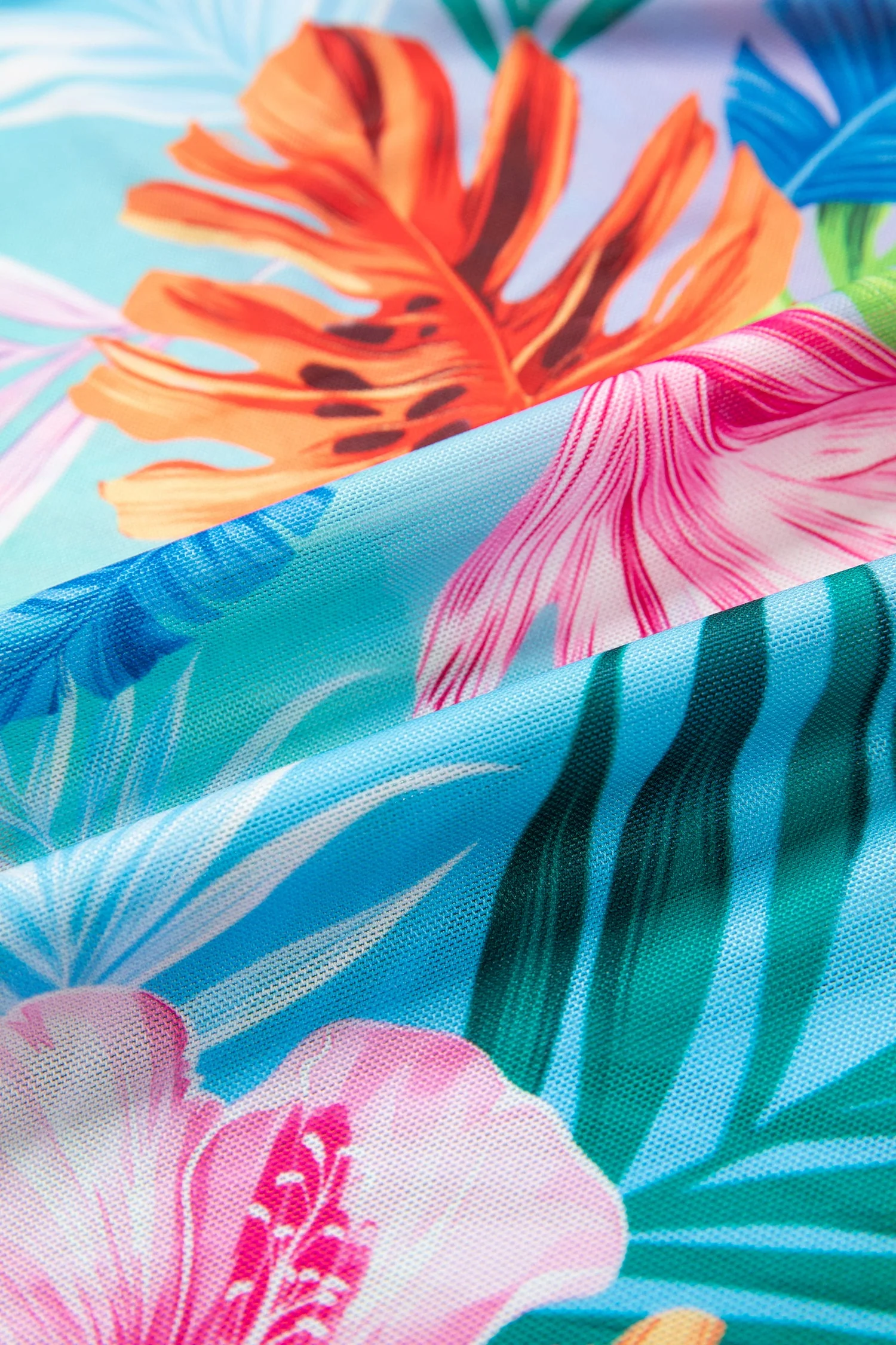 Vestito Copricostume da Spiaggia Semitrasparente con Scollo a V e Stampa Tropicale Celeste - Image 10