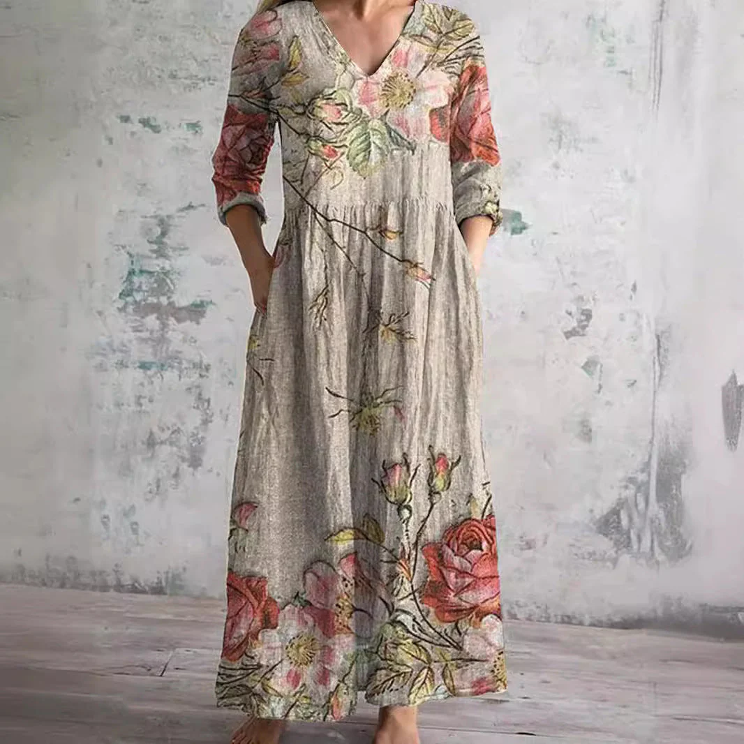 Vestito Estivo da Donna con Scollo a V e Stampa Floreale