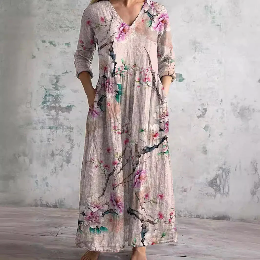 Vestito Estivo da Donna con Scollo a V e Stampa Floreale - Image 2