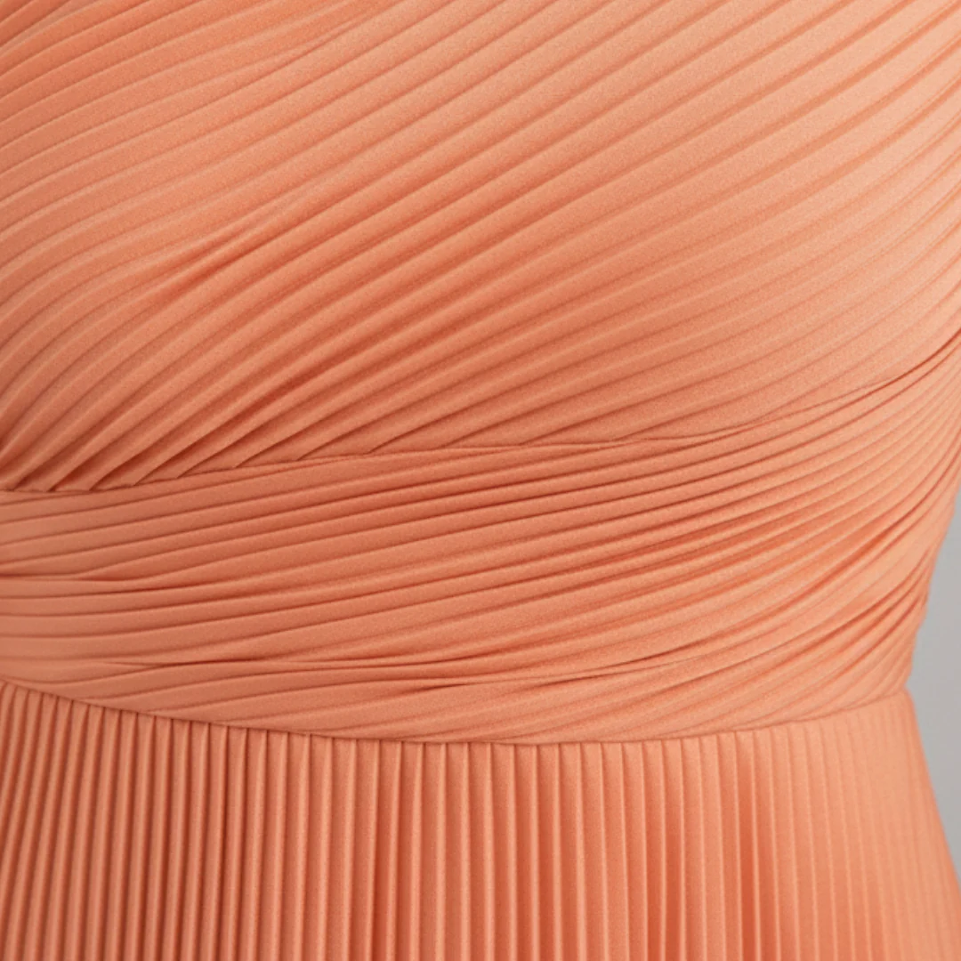 Vestito Midi da Invitata a Nozze Asimmetrico Monospalla Plissettato - Image 3